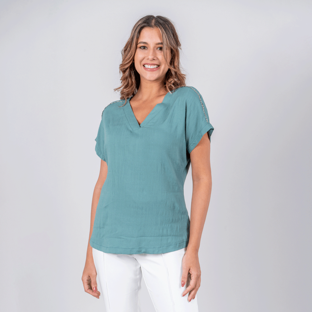 Blusa Kimono Cuello En V Unicolor Verde Ref Se0212597 cl 00