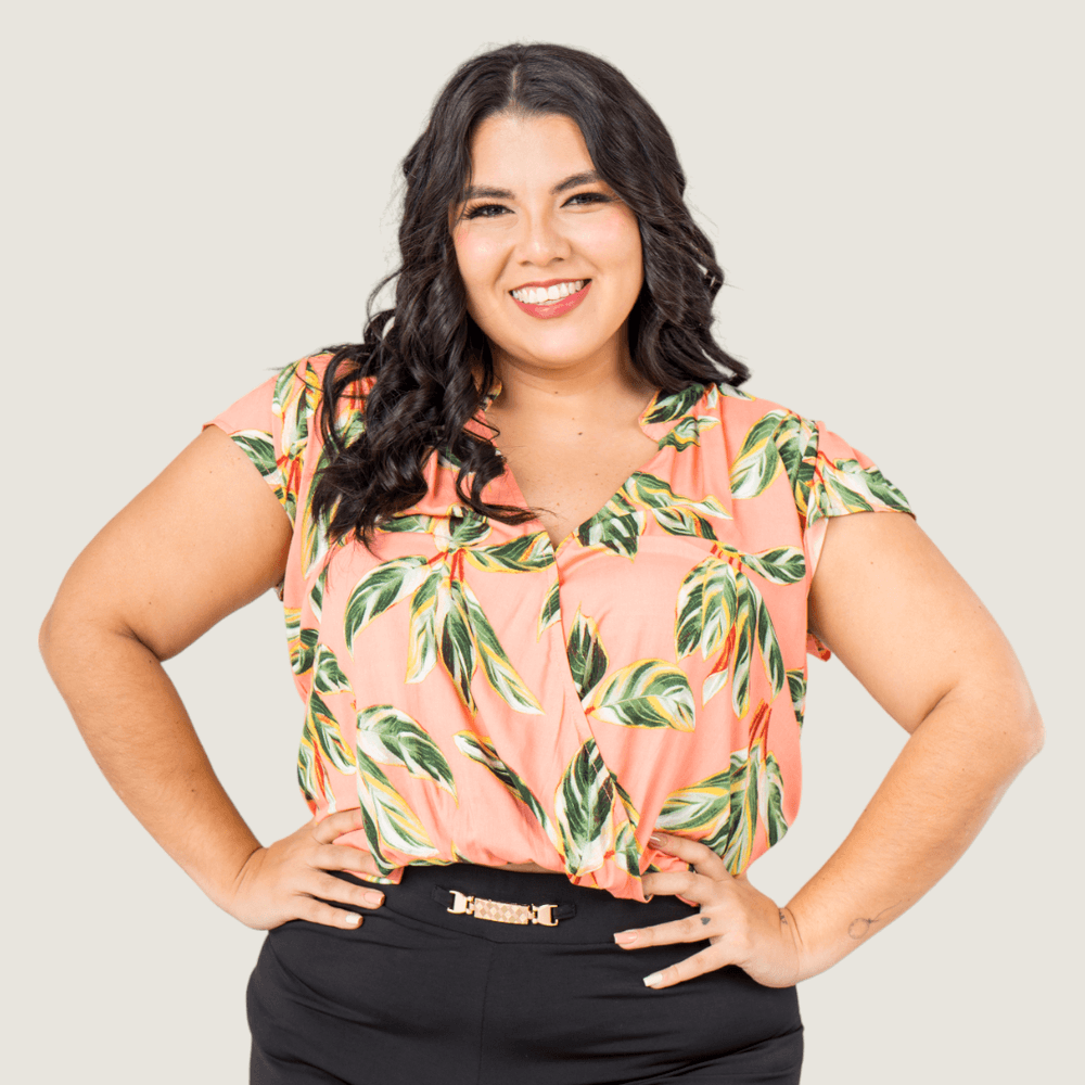 Blusa Manga Corta Cuello Neru Estampado Total Palo Rosa Ref S11279 pl 12 Mousseline Plus superexitoec