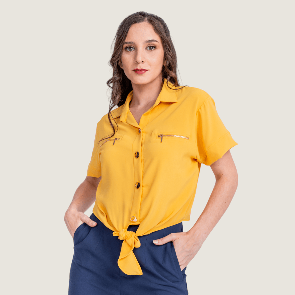 Blusas cortas color mostaza sale